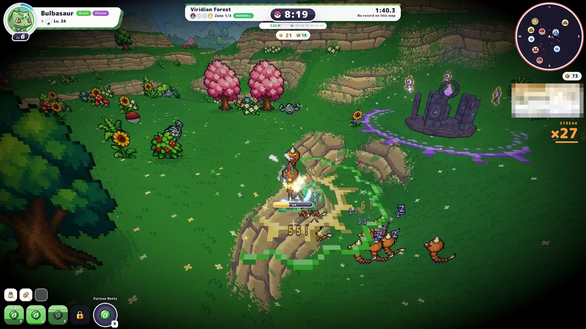 Bulbasaur casting its Ultimate, Furious Roots, in PokéBonk