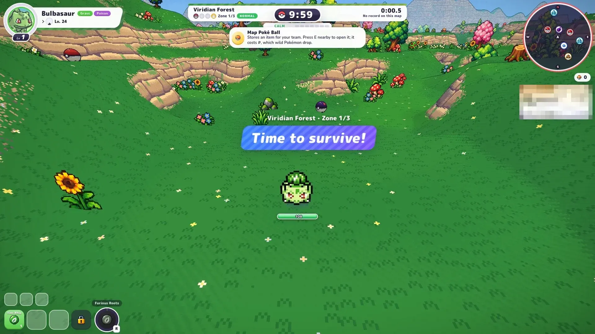 First PokéBonk run in Viridian Forest Zone 1 with the Time to survive banner