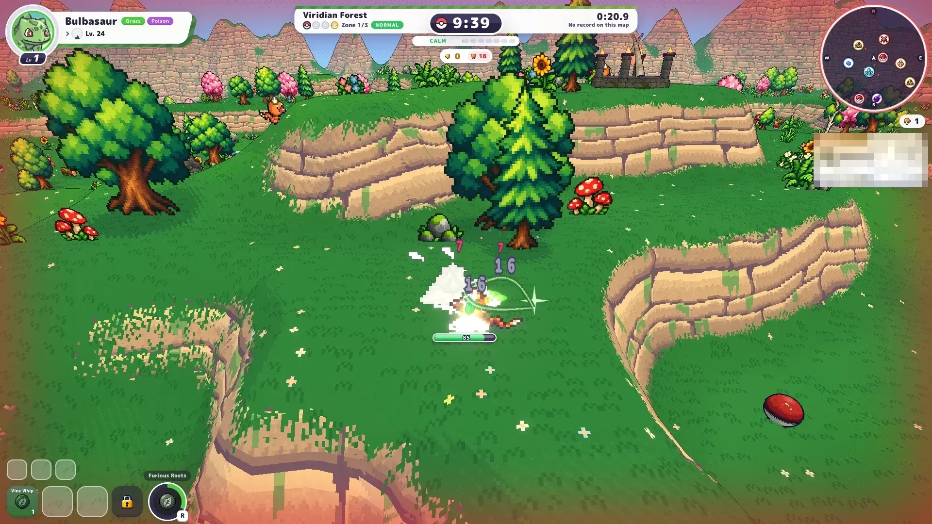 Viridian Forest Zone 1 terrain in PokéBonk with an Unown altar