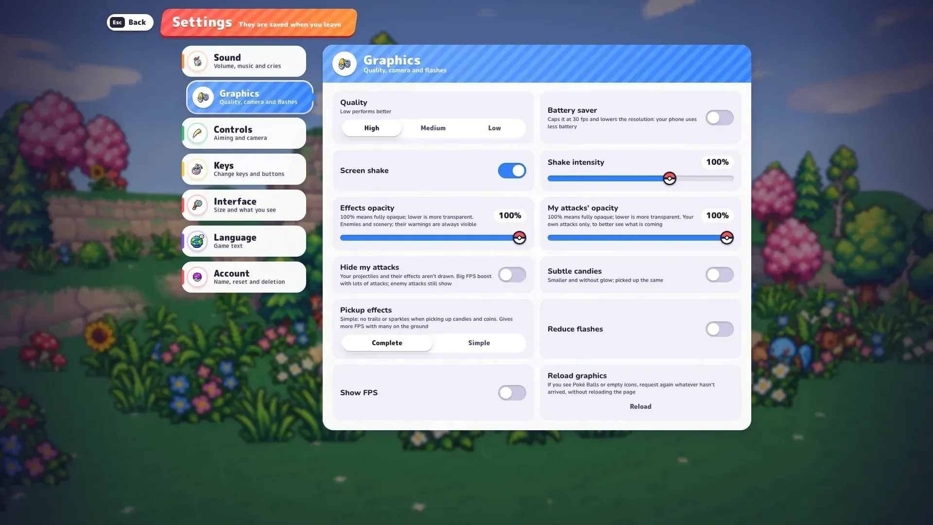 PokéBonk graphics settings