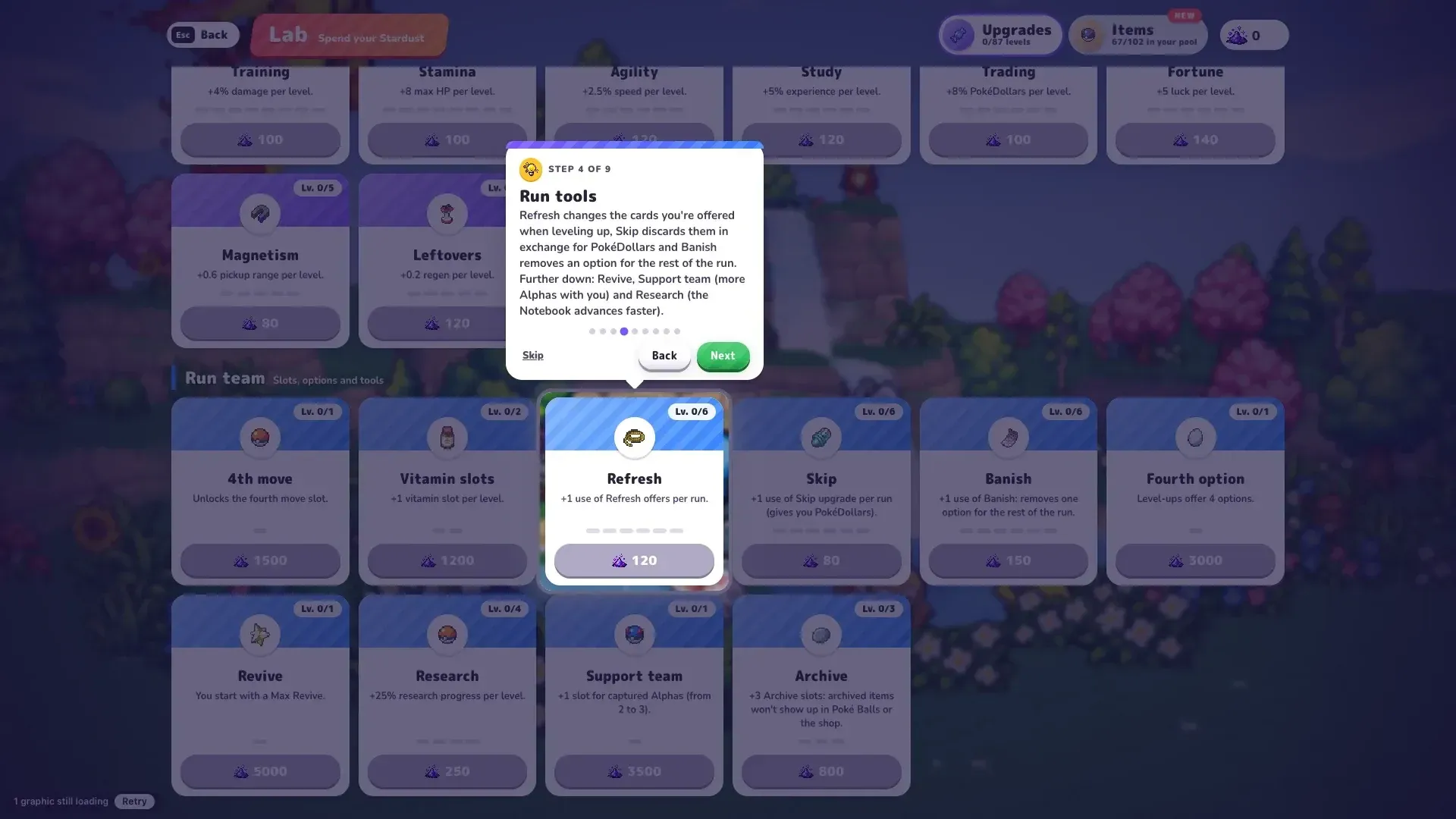 PokéBonk Lab tutorial explaining run tools such as Refresh, Skip and Banish